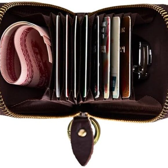 New Vintage Full Top Grain Leather Wallet RFID Blocking Multi Card Case with Zip - Picture 6 of 6